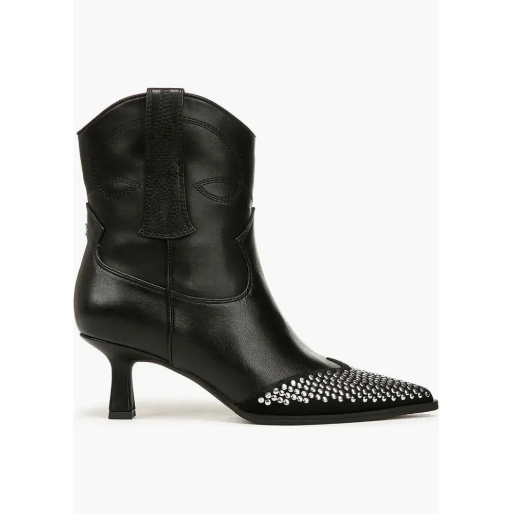 Circus NY by Sam Edelman Studded Ankle Boots‎ Black Leather Pointed Toe Size 6